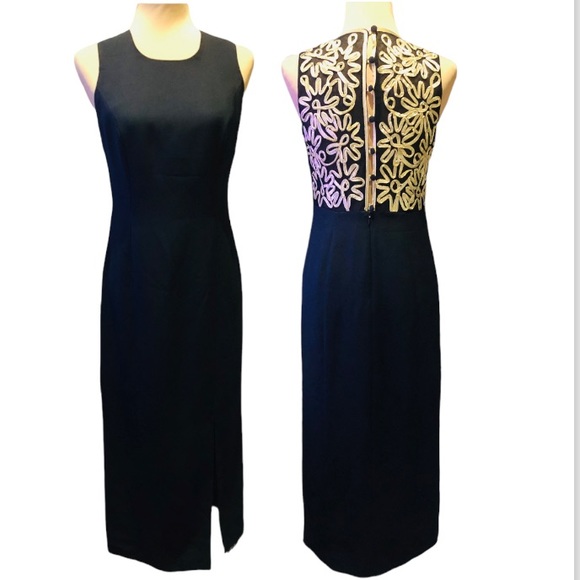 Vintage 90s boutique rue de la paix embroidered mesh back maxi gown - Picture 1 of 12